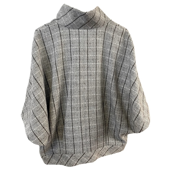 Halogen Wool Tweed Grey Windowpane Poncho Striped Professional Jacket L Gray - Picture 4 of 7